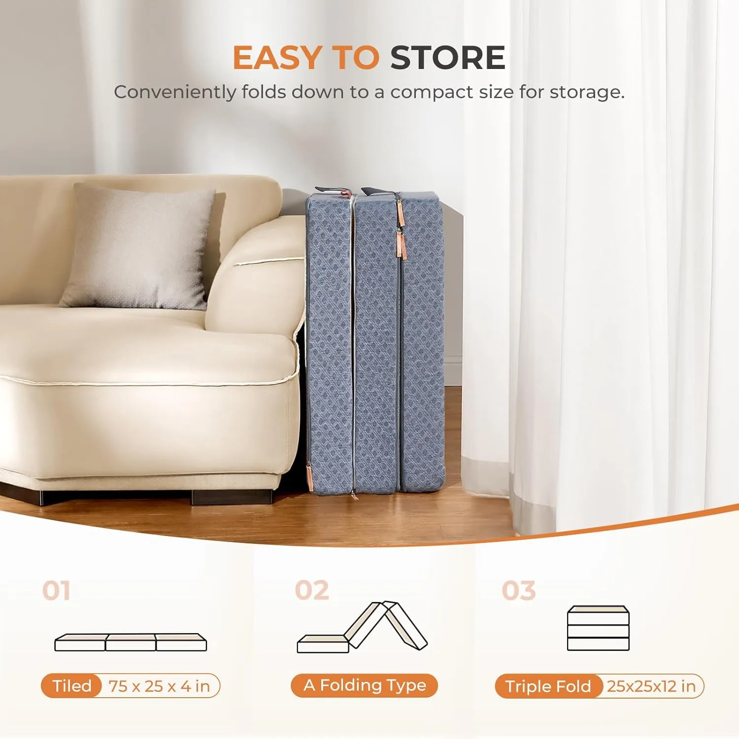 Sweetnight Tri Folding Mattress - 4-inch Foldable Mattress with a Collapsible and Washable Cover | Medium-Firm with Non-Slip Design | Suitable for RV Travel, Camping, Guest