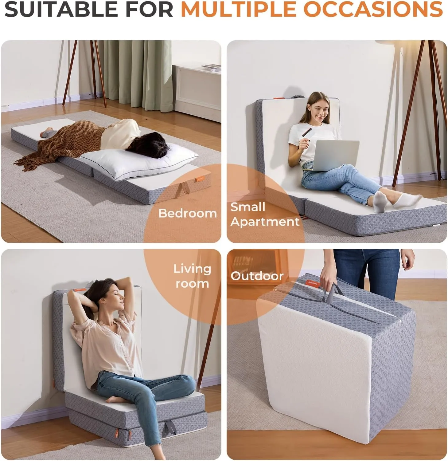 Sweetnight Tri Folding Mattress - 4-inch Foldable Mattress with a Collapsible and Washable Cover | Medium-Firm with Non-Slip Design | Suitable for RV Travel, Camping, Guest