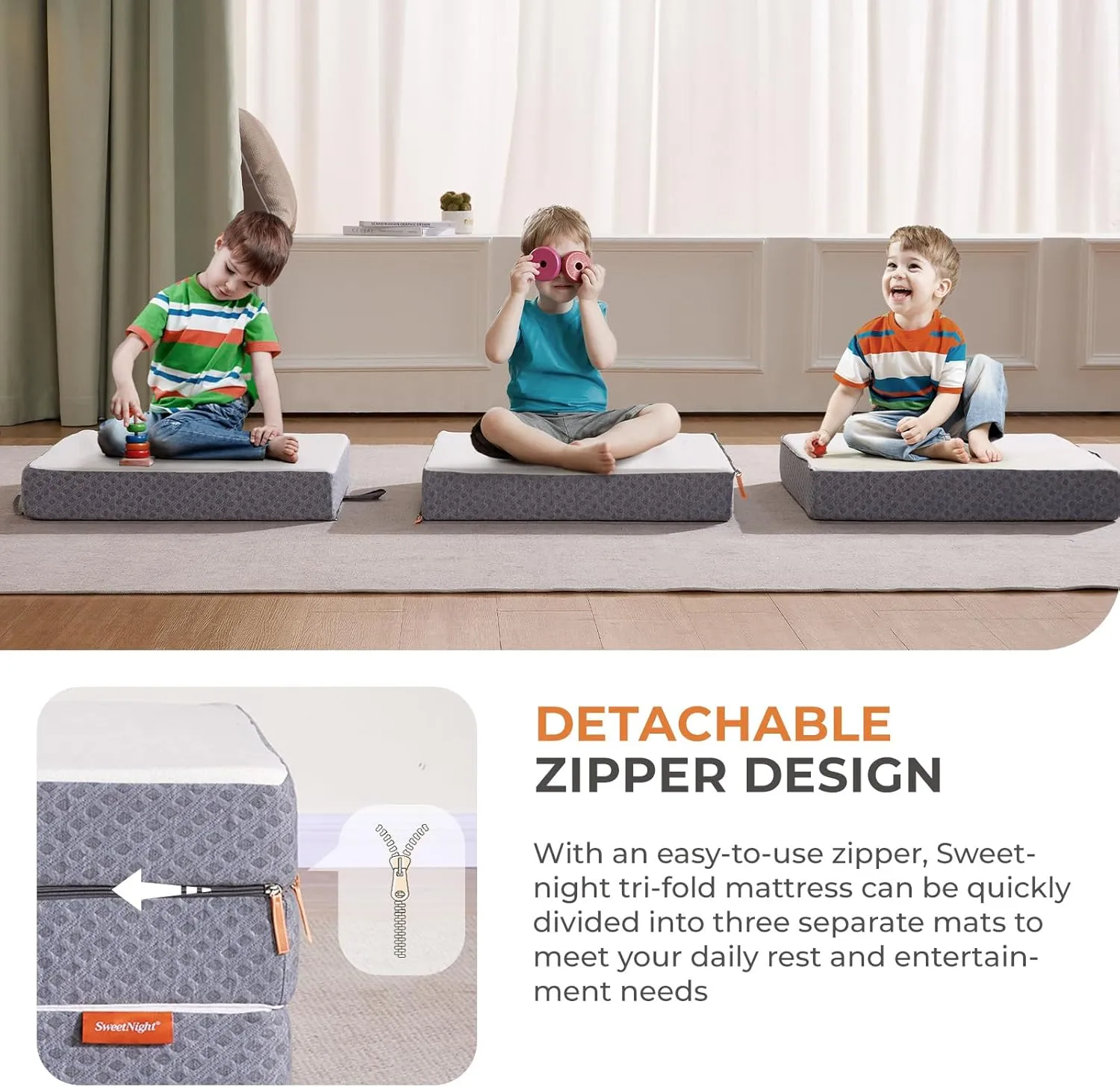 Sweetnight Tri Folding Mattress - 4-inch Foldable Mattress with a Collapsible and Washable Cover | Medium-Firm with Non-Slip Design | Suitable for RV Travel, Camping, Guest