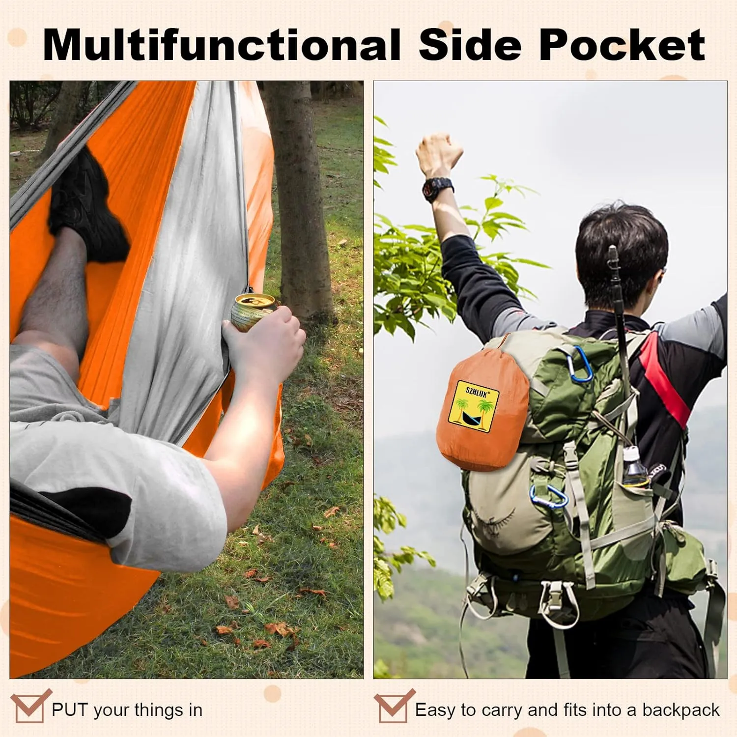 SZHLUX Camping Hammock Double Portable Hammocks Camping Accessories and Camping Gear, Great for Hiking,Outdoor,Beach,Camping