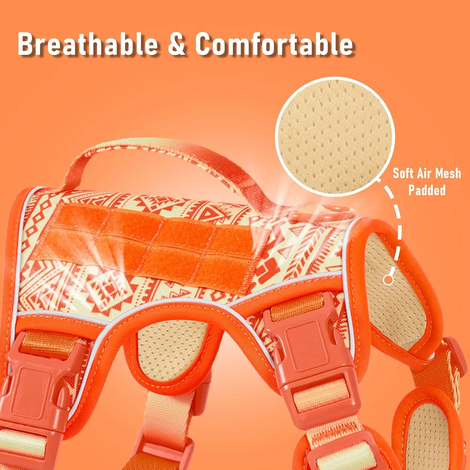 Tactical Dog Vest Harness No Pull Easy Walker Pet Harness for Walking Training Hiking for M Sized Dogs with 2 Leash Clips 3 Buckles Reflective Strip Soft Padded Handle, Tribal, French Bulldog