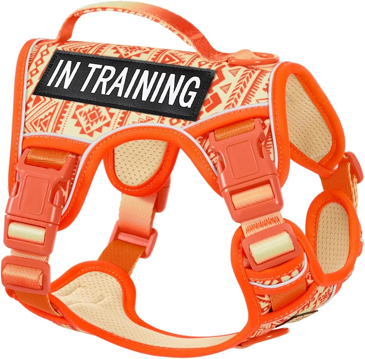 Tactical Dog Vest Harness No Pull Easy Walker Pet Harness for Walking Training Hiking for M Sized Dogs with 2 Leash Clips 3 Buckles Reflective Strip Soft Padded Handle, Tribal, French Bulldog