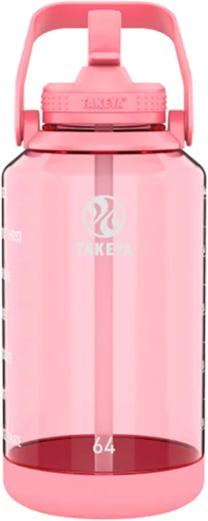 Takeya 885395541433 Tritan Bottle, Straw Lid and Extra Large Carry Handle Flutter Pink 64oz