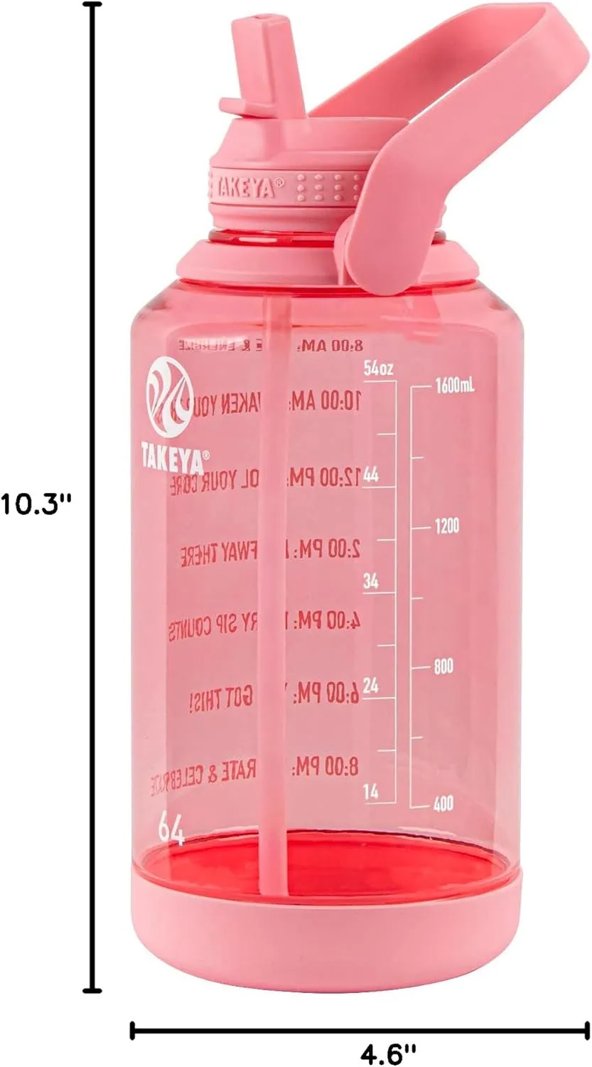 Takeya 885395541433 Tritan Bottle, Straw Lid and Extra Large Carry Handle Flutter Pink 64oz