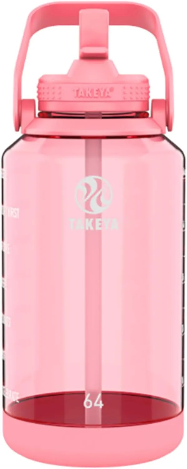 Takeya 885395541433 Tritan Bottle, Straw Lid and Extra Large Carry Handle Flutter Pink 64oz