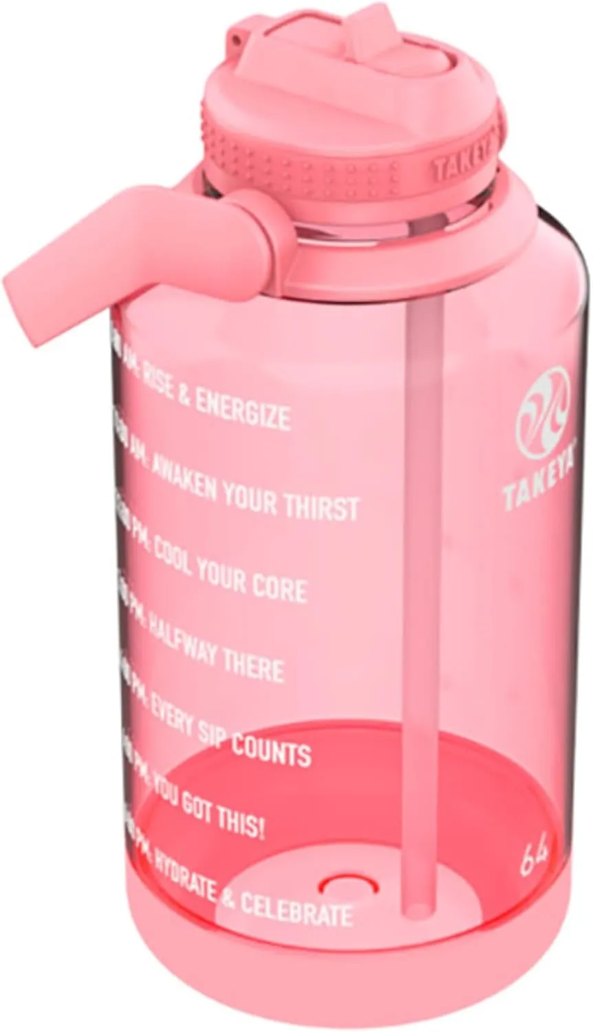Takeya 885395541433 Tritan Bottle, Straw Lid and Extra Large Carry Handle Flutter Pink 64oz
