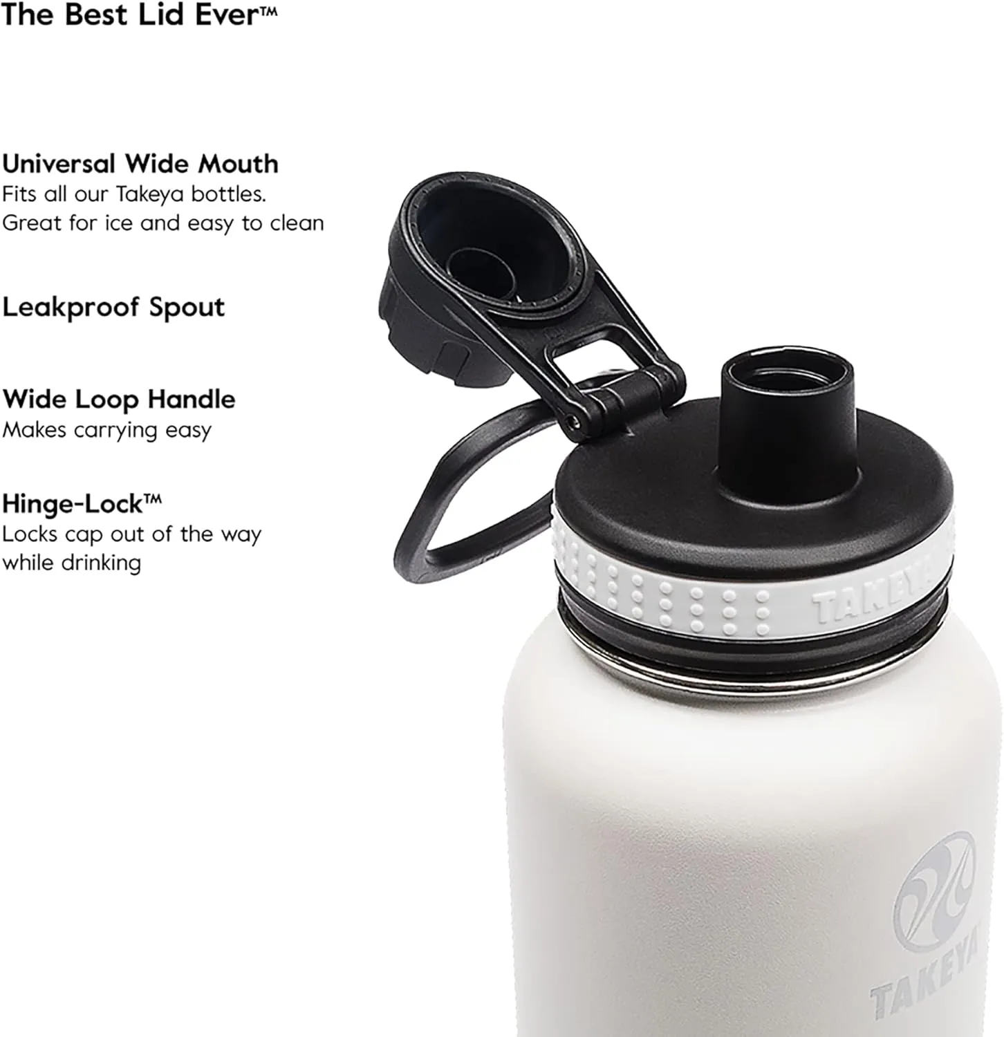Takeya Originals 40 oz Vacuum Insulated Stainless Steel Water Bottle with Spout Lid, Black