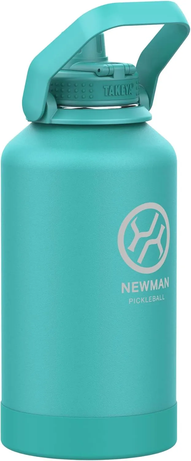 Takeya Pickleball Stainless Steel Insulated Water Bottle with Choice of Lid and Carry Handle, 64 Ounce, Dropshot Teal