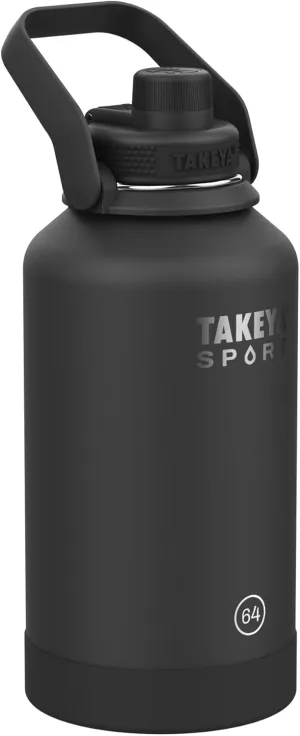 Takeya Sports Water Bottle with Spout Lid - Bottle with Triple Stainless Steel Insulation - Dishwasher Safe & BPA-Free - Bottle with Ice-Blocking Spout Lid & Removable Bumper - 64 oz, Grand Slam Black
