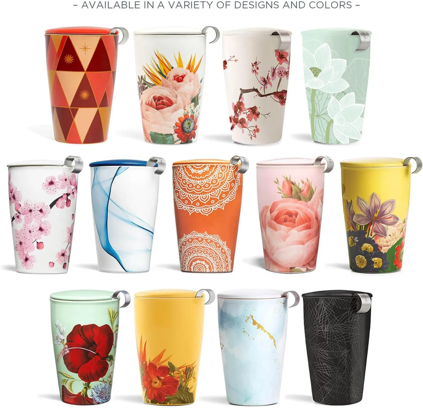 Tea Forte Lotus Double-Walled Ceramic Kati Cup with Removable Stainless Steel Infuser Basket and Lid, Steeps 12 oz Loose Leaf Tea, Lid and Cup Dishwasher & Microwave Safe