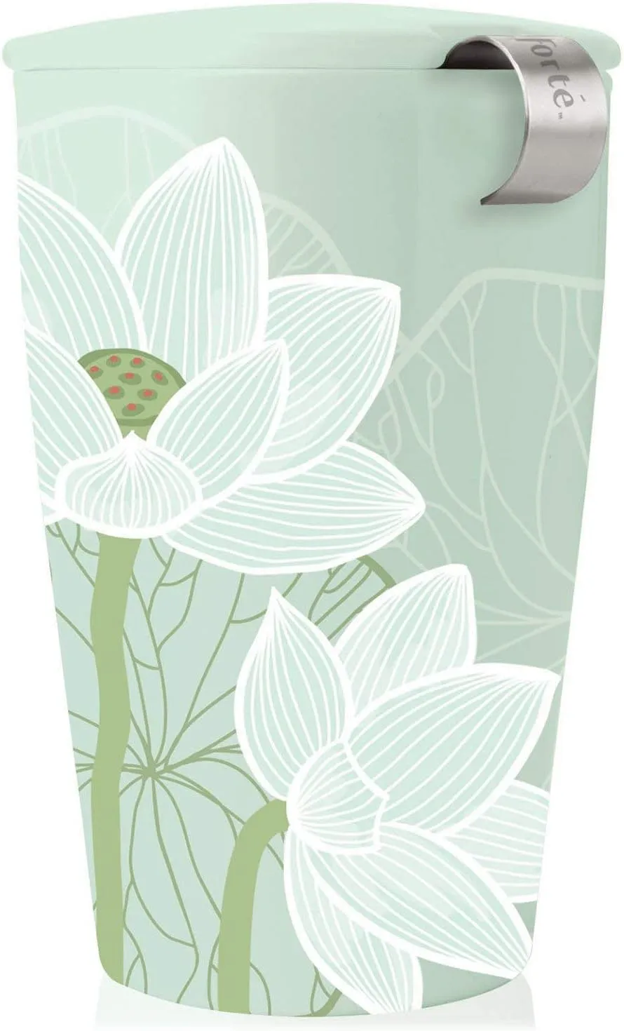 Tea Forte Lotus Double-Walled Ceramic Kati Cup with Removable Stainless Steel Infuser Basket and Lid, Steeps 12 oz Loose Leaf Tea, Lid and Cup Dishwasher & Microwave Safe