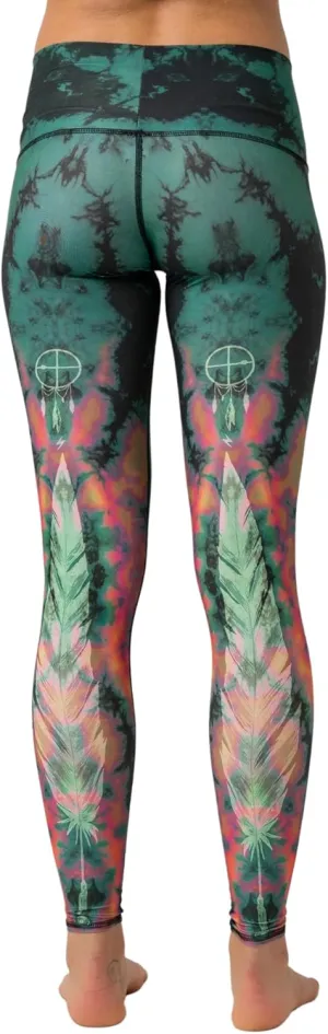teeki Eagle Feather Green Hot Pants Leggings for Women, USA Made Sustainable Eco Luxury Activewear Quick Dry - Large