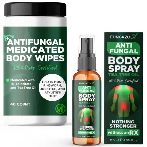 Terramed Just Think Comfort Powerful Antifungal Care Bundle with Tea Tree Oil Spray and Body Wipes for Jock Itch, Athlete’s Foot, Ringworm and Itchy Skin Relief