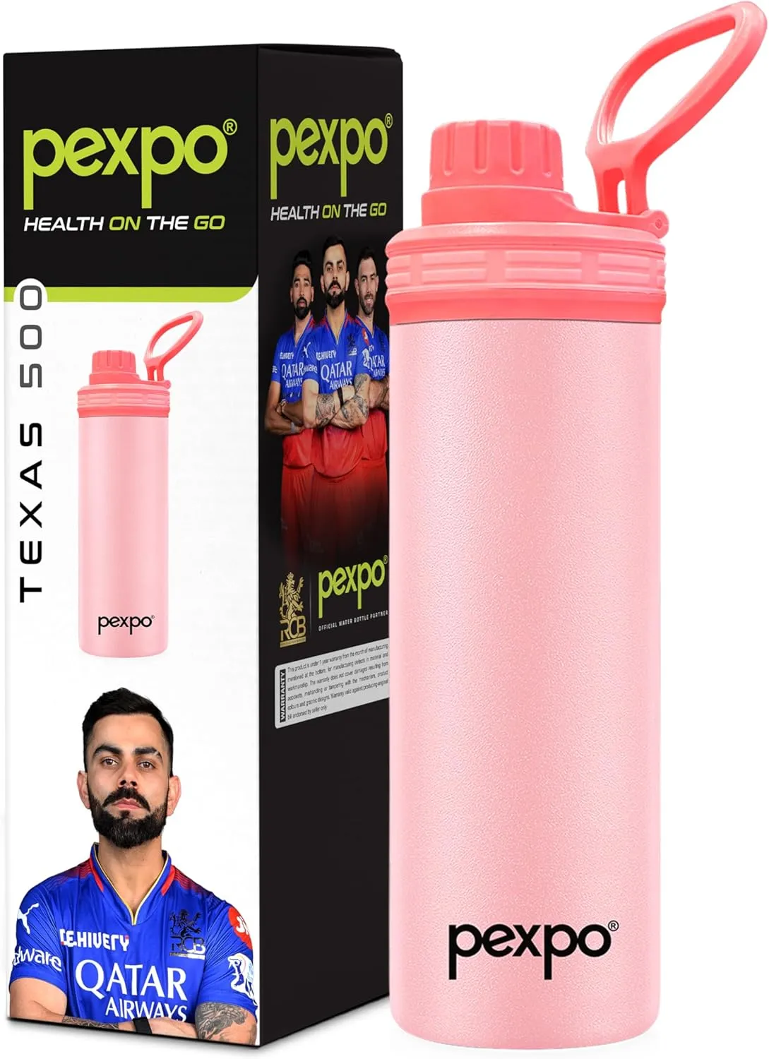 Texas Stainless Steel Hot & Cold Vacuum Insulated Flask, 500ml, 16 oz Baby Pink| Leak Proof | Easy to Carry Loop Handle | Sports Water Bottle | Trekking | Gym | Office | Home | Kitchen