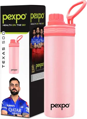 Texas Stainless Steel Hot & Cold Vacuum Insulated Flask, 500ml, 16 oz Baby Pink| Leak Proof | Easy to Carry Loop Handle | Sports Water Bottle | Trekking | Gym | Office | Home | Kitchen