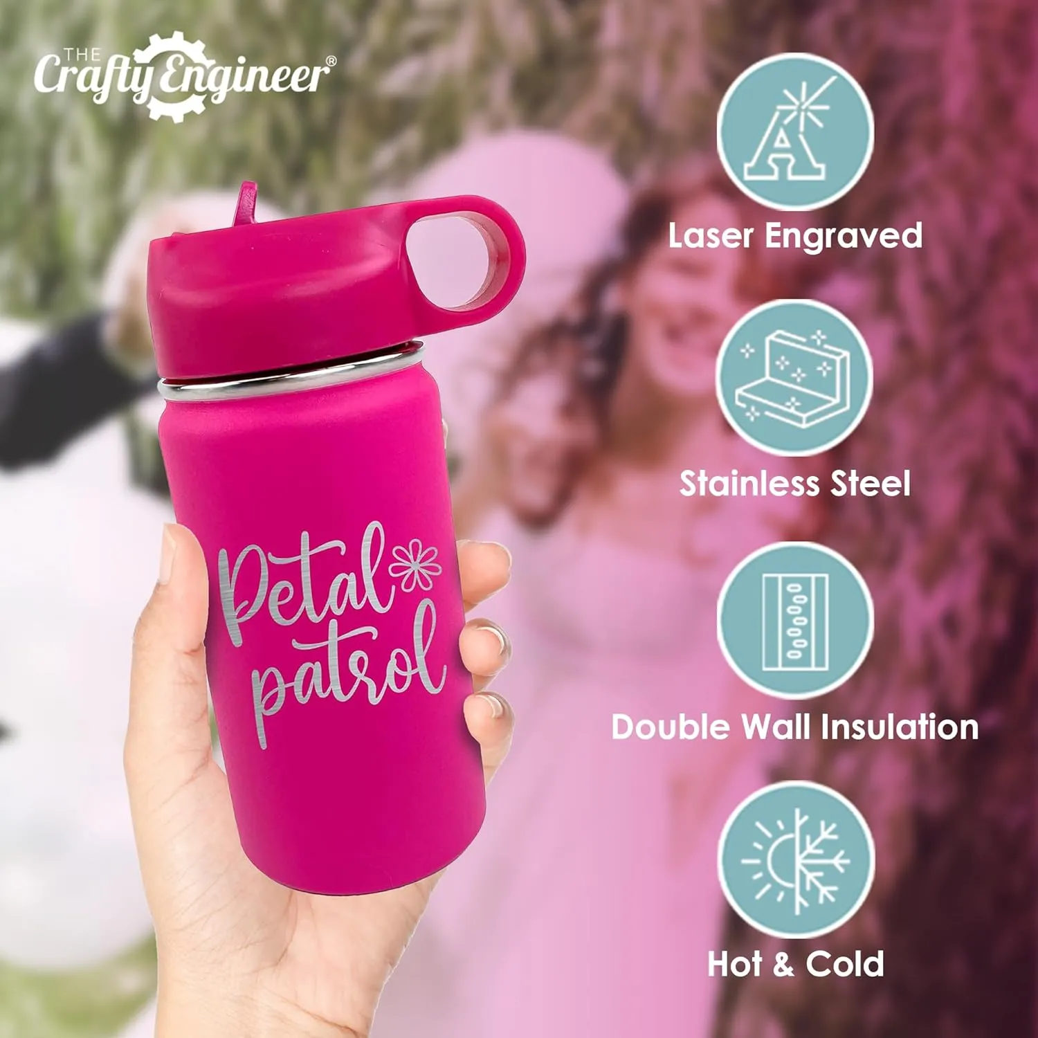 The Crafty Engineer 12 oz Kids Water Bottle - Black (Ring Bearer) - Insulated, Durable, Easy-to-Use, Perfect for School, Sports, Special Occasions