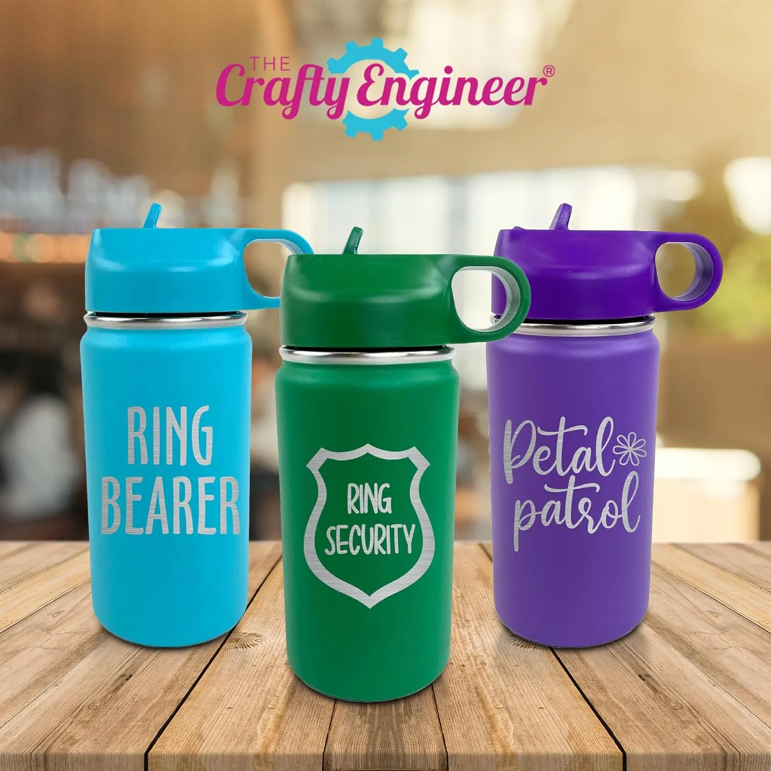 The Crafty Engineer 12 oz Kids Water Bottle - Black (Ring Bearer) - Insulated, Durable, Easy-to-Use, Perfect for School, Sports, Special Occasions