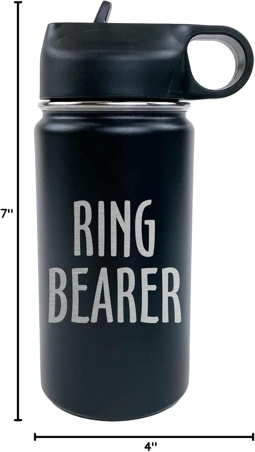 The Crafty Engineer 12 oz Kids Water Bottle - Black (Ring Bearer) - Insulated, Durable, Easy-to-Use, Perfect for School, Sports, Special Occasions