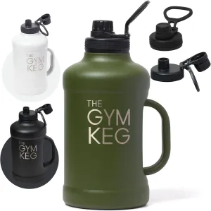 The Gym Keg Insulated Water Bottle - 64 oz Large Capacity - 24 Hrs Cold, 12 Hrs Warm - Wide Mouth - Stainless Steel - Sturdy with Handle - Metal Water Bottle - Rainforest Green
