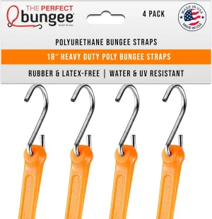 The Perfect Bungee 18" Heavy Duty Polyurethane Bungee Strap, Made in The USA, 4 Pack, Safety Orange
