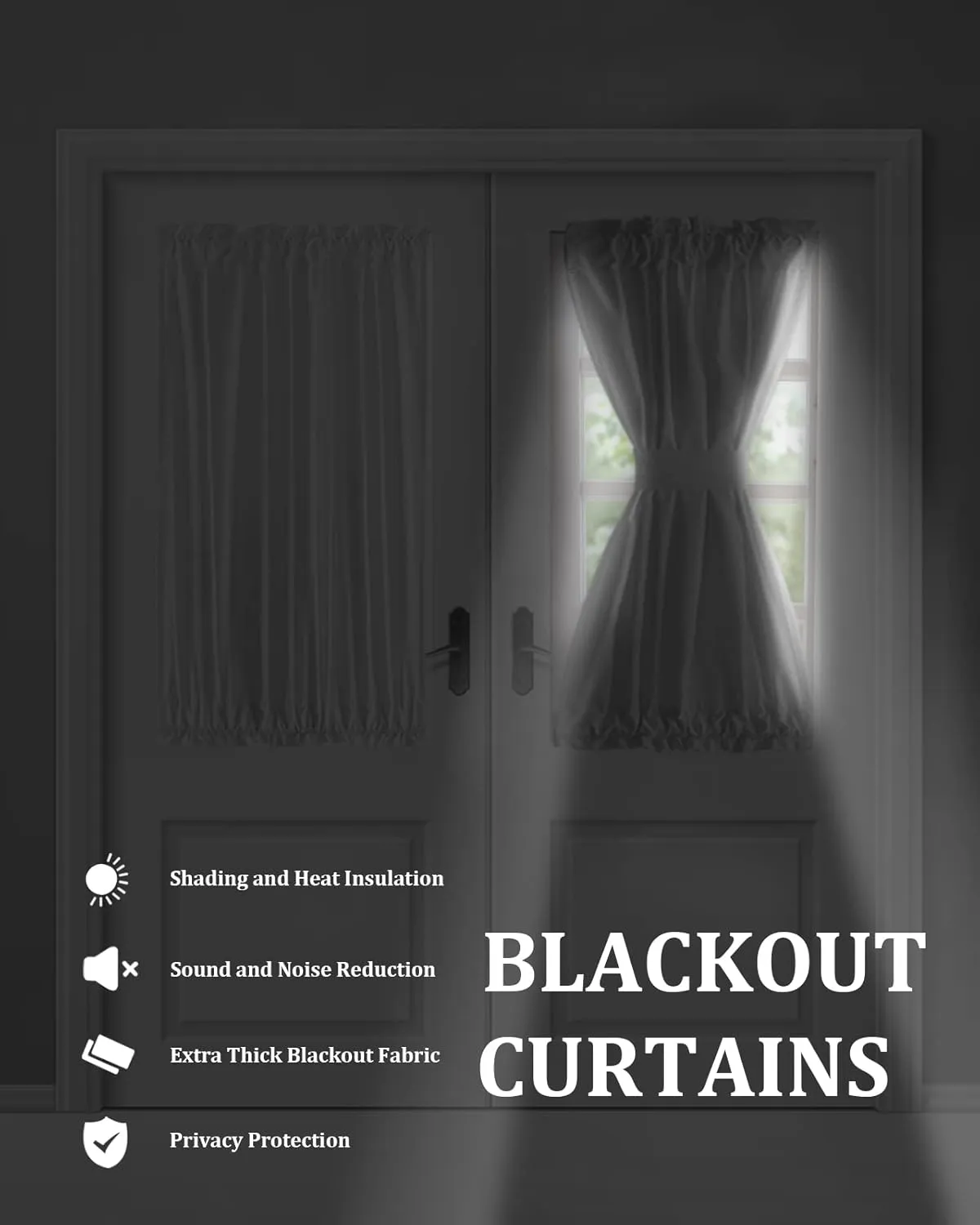 Thermal Insulated Blackout Door Drapes with Curtain Tie Up, Xmas Poinsettia and Pine Tree Berries Eucalyptus Leaves Door Curtain for Bedroom Window/Living Room/Doorways 25x72inch