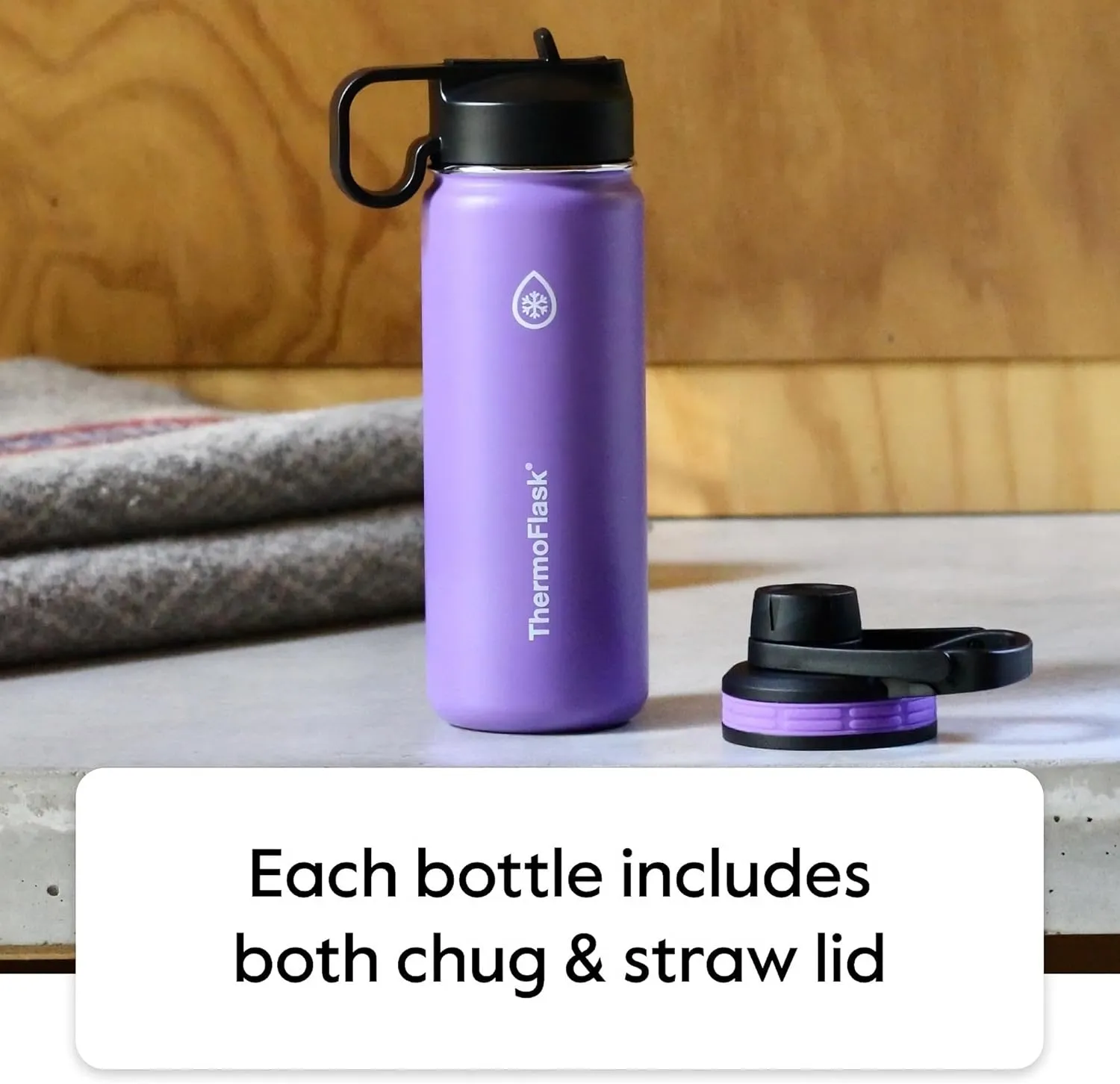 ThermoFlask Bottle with Chug Lid & Straw Lid - Insulated Stainless Steel Water Bottle with Leak-Proof Lids - Dishwasher-Safe Reusable Bottle & Lids - Durable Bottle, 2 Straws & 2 Lids - 40 oz, Cobalt