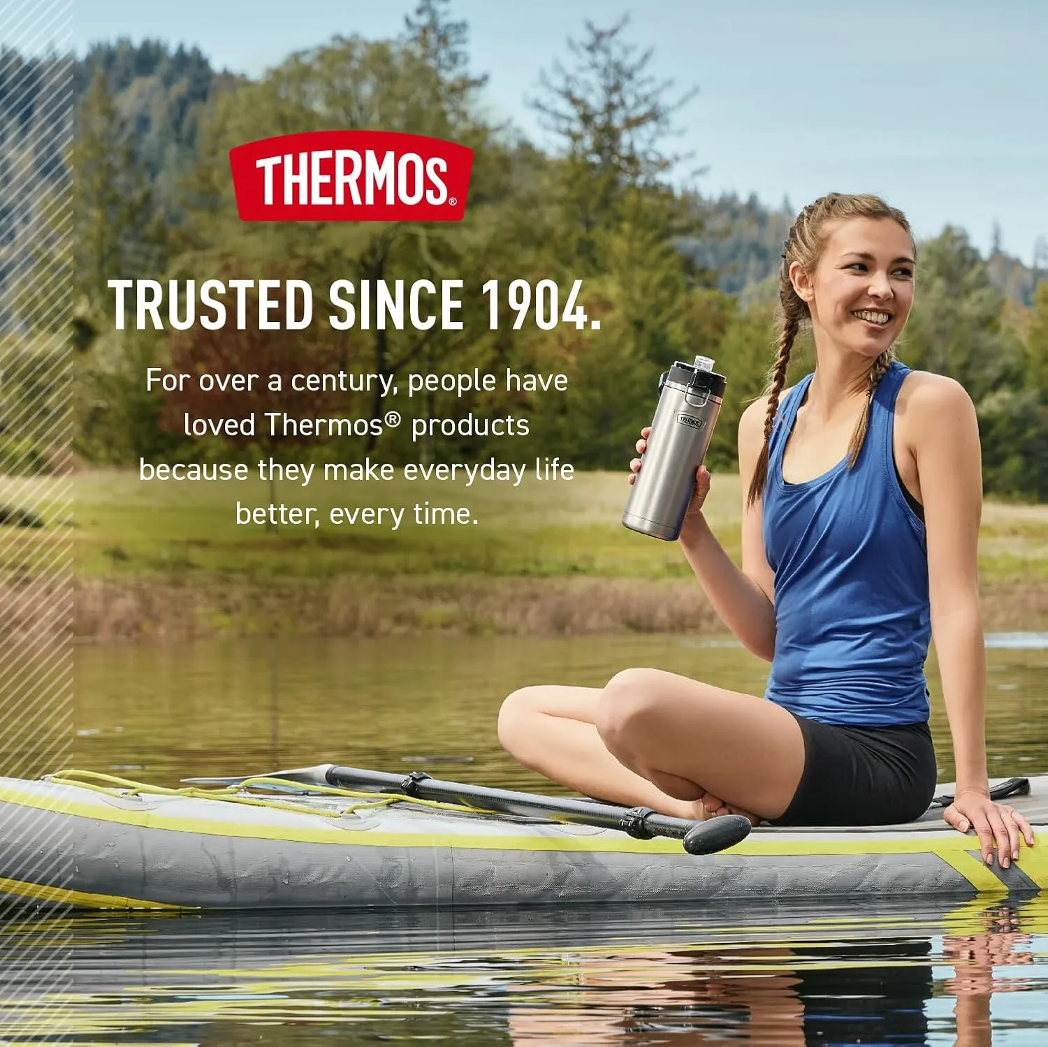 THERMOS ICON SERIES Stainless Steel Water Bottle with Spout - 24 Ounce, Glacier - Vacuum Insulated Water Bottle with Lid