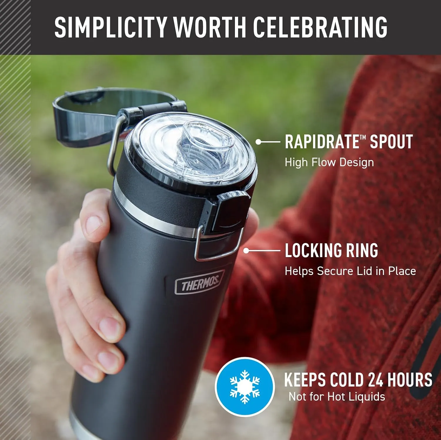 THERMOS ICON SERIES Stainless Steel Water Bottle with Spout - 24 Ounce, Glacier - Vacuum Insulated Water Bottle with Lid