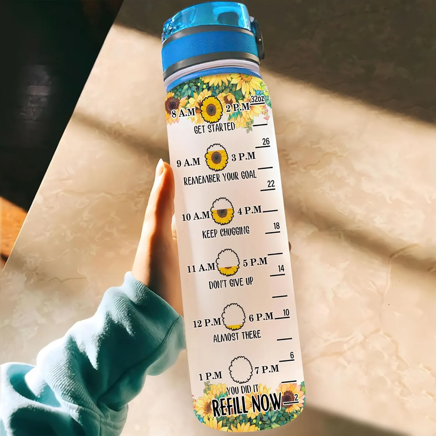 TheSunCozy Personalized Just A Girl Who Loves Sunflowers Elephant Inspiration 32oz 1Liter Motivational Water Bottle, Customized Name Tracking Sunflower Bottle Gifts For Women, 5.7 x 7 x 29.5(cm)
