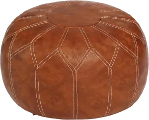 Thgonwid Unstuffed Moroccan Faux Leather Pouf Ottoman with Storage - Handmade Boho Chic Multi-Use Footrest for Living Room, Bedroom, Patio - Round Ethnic Floor Cushion & Decorative Accent, Brown