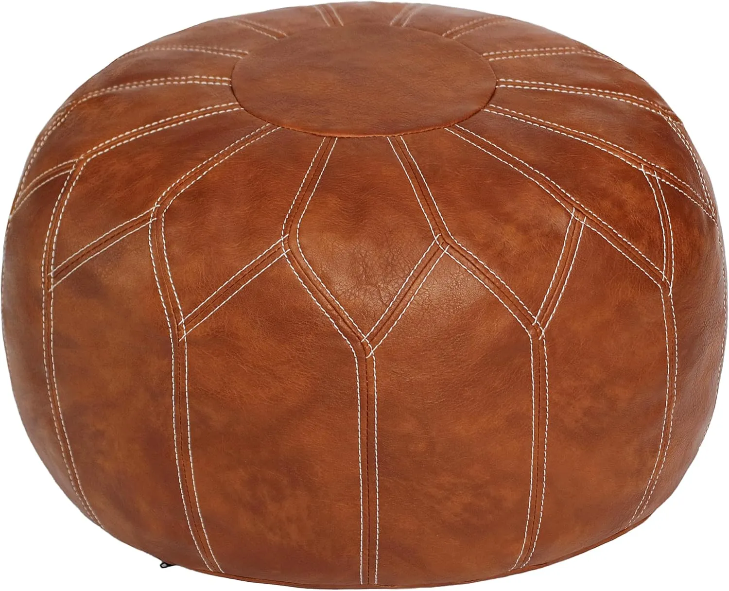 Thgonwid Unstuffed Moroccan Faux Leather Pouf Ottoman with Storage - Handmade Boho Chic Multi-Use Footrest for Living Room, Bedroom, Patio - Round Ethnic Floor Cushion & Decorative Accent, Brown