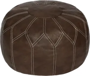 Thgonwid Unstuffed Moroccan Faux Leather Pouf Ottoman with Storage - Handmade Boho Chic Multi-Use Footrest for Living Room, Bedroom, Patio - Round Ethnic Floor Cushion & Decorative Accent, Deep Coffee