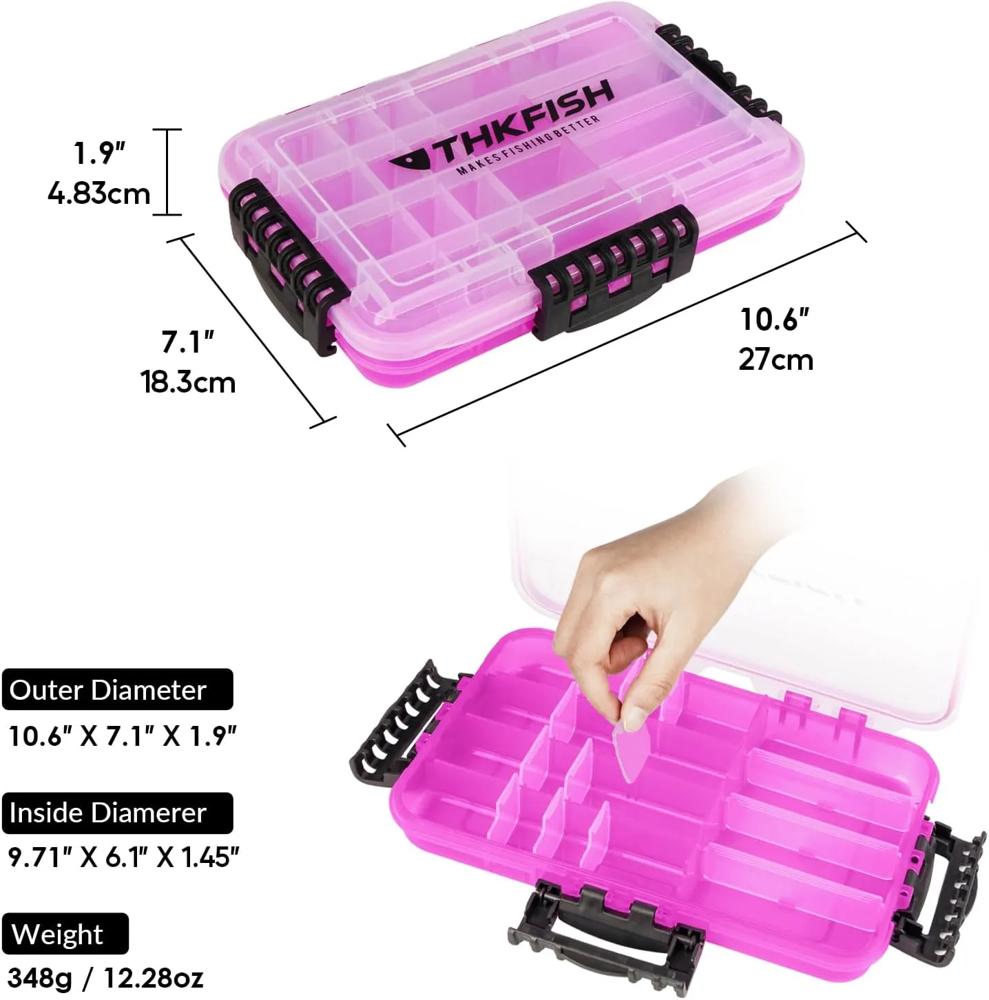 THKFISH Fishing Tackle Box 3600 Tackle Tray Floating Fishing Lure Box Storage Organizer Small Plastic Box with Adjustable Dividers,Sun-proof 1/2PCS