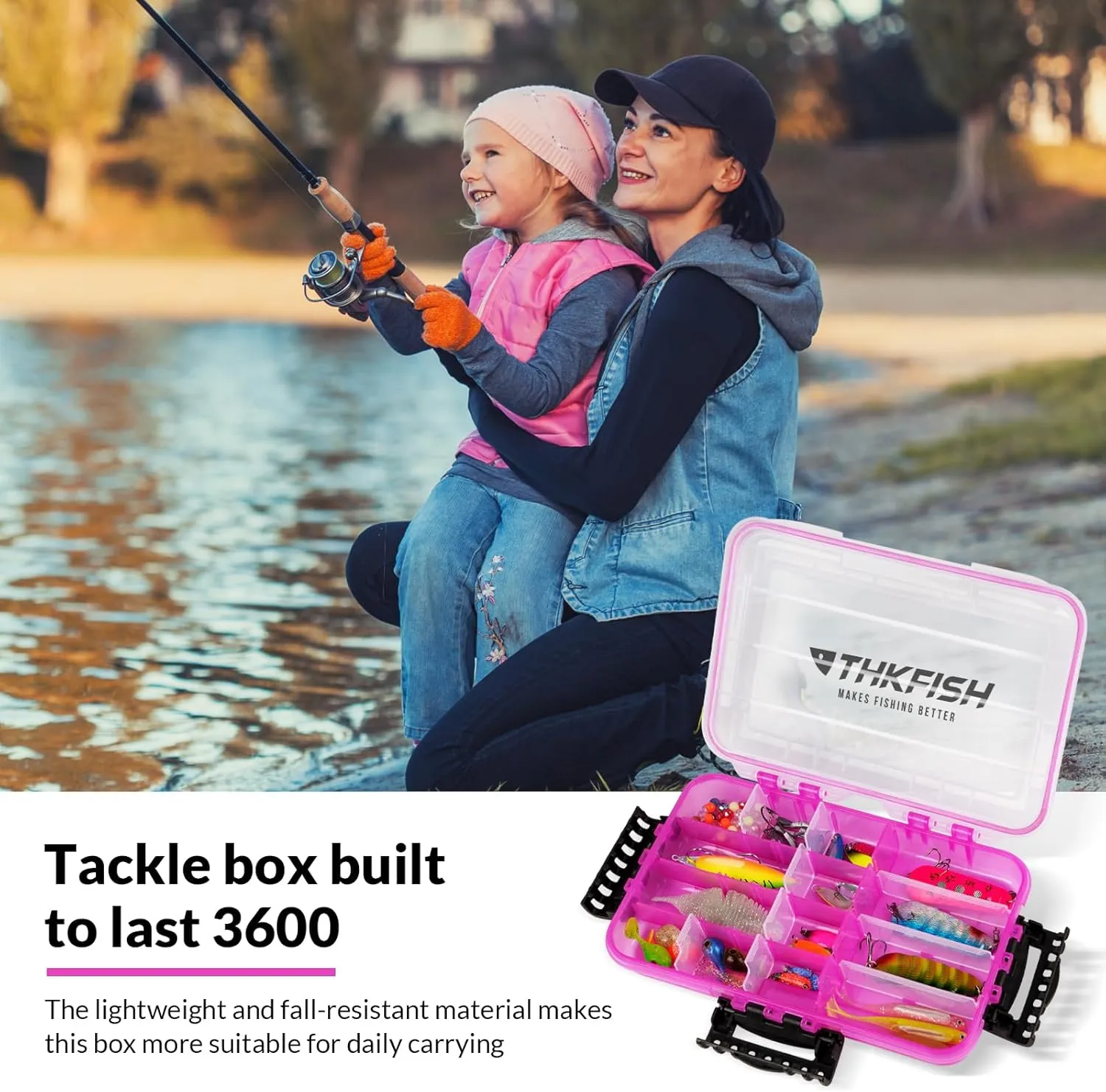 THKFISH Fishing Tackle Box 3600 Tackle Tray Floating Fishing Lure Box Storage Organizer Small Plastic Box with Adjustable Dividers,Sun-proof 1/2PCS