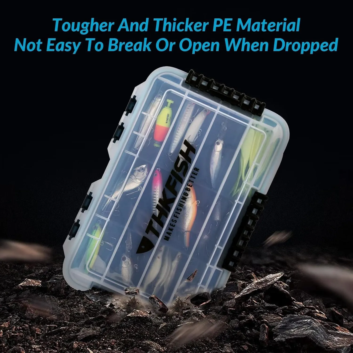 THKFISH Fishing Tackle Box 3600/3700 Tackle Tray Floating Fishing Lure Box Storage Organizer Small Plastic Box with Adjustable Dividers,Sun-Proof 3600-3700L-2PCS