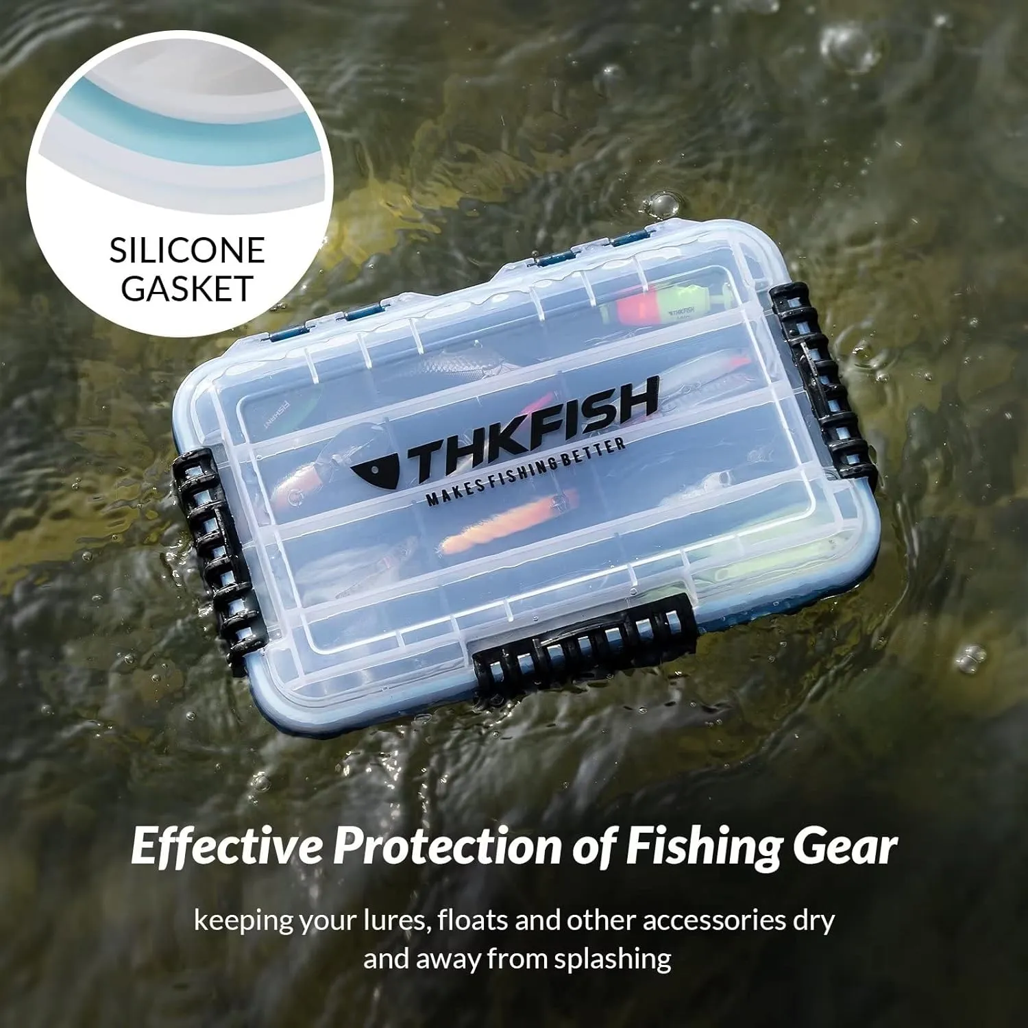 THKFISH Fishing Tackle Box 3600/3700 Tackle Tray Floating Fishing Lure Box Storage Organizer Small Plastic Box with Adjustable Dividers,Sun-Proof 3600-3700L-2PCS