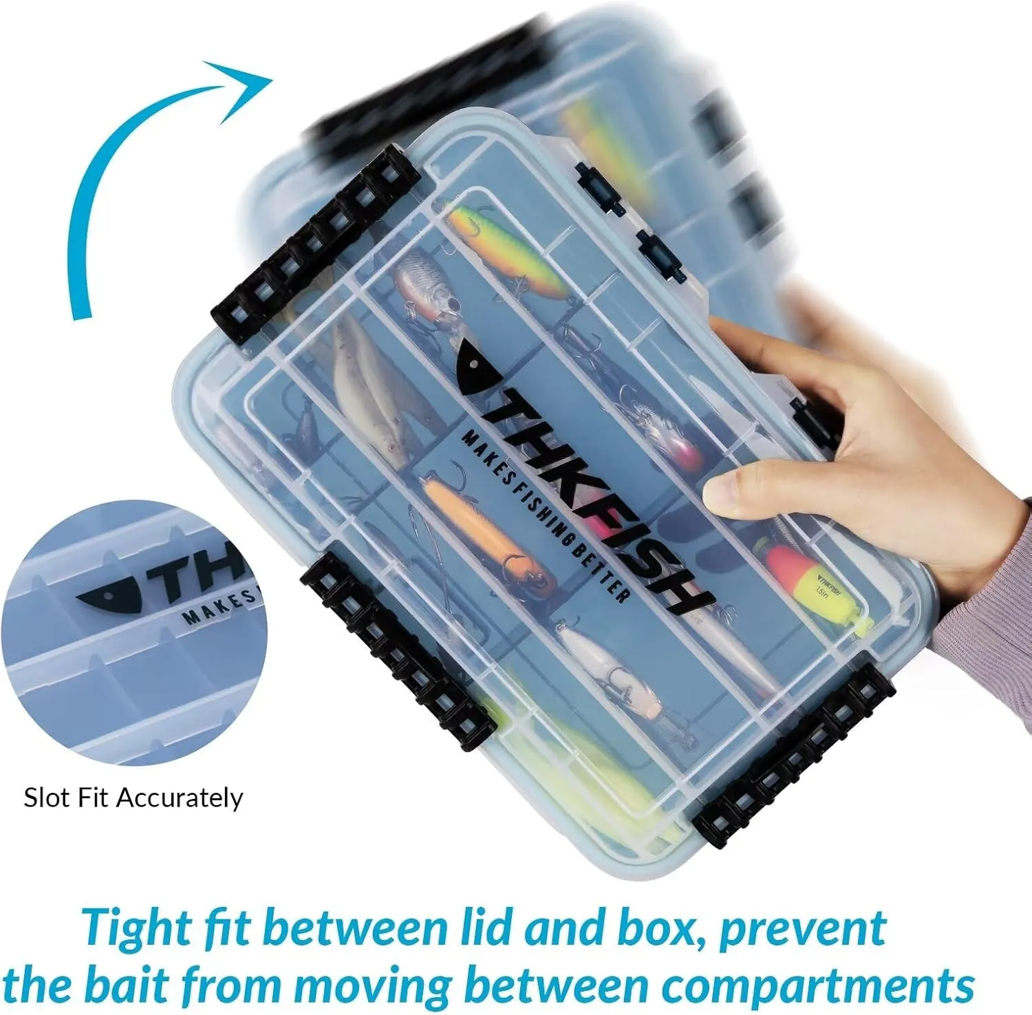 THKFISH Fishing Tackle Box 3600/3700 Tackle Tray Floating Fishing Lure Box Storage Organizer Small Plastic Box with Adjustable Dividers,Sun-Proof 3600-3700L-2PCS