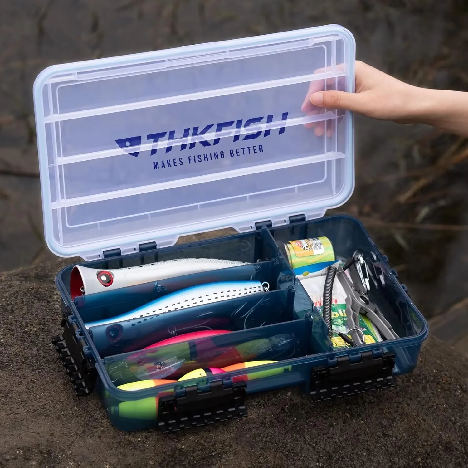 THKFISH Fishing Tackle Box 3600/3700 Tackle Tray Floating Fishing Lure Box Storage Organizer Small Plastic Box with Adjustable Dividers,Sun-Proof 3600-3700L-2PCS
