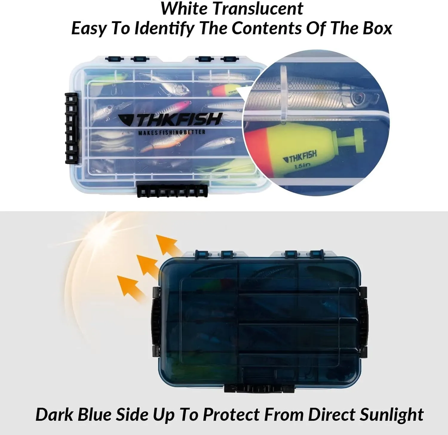THKFISH Fishing Tackle Box 3600/3700 Tackle Tray Floating Fishing Lure Box Storage Organizer Small Plastic Box with Adjustable Dividers,Sun-Proof 3600-3700L-2PCS