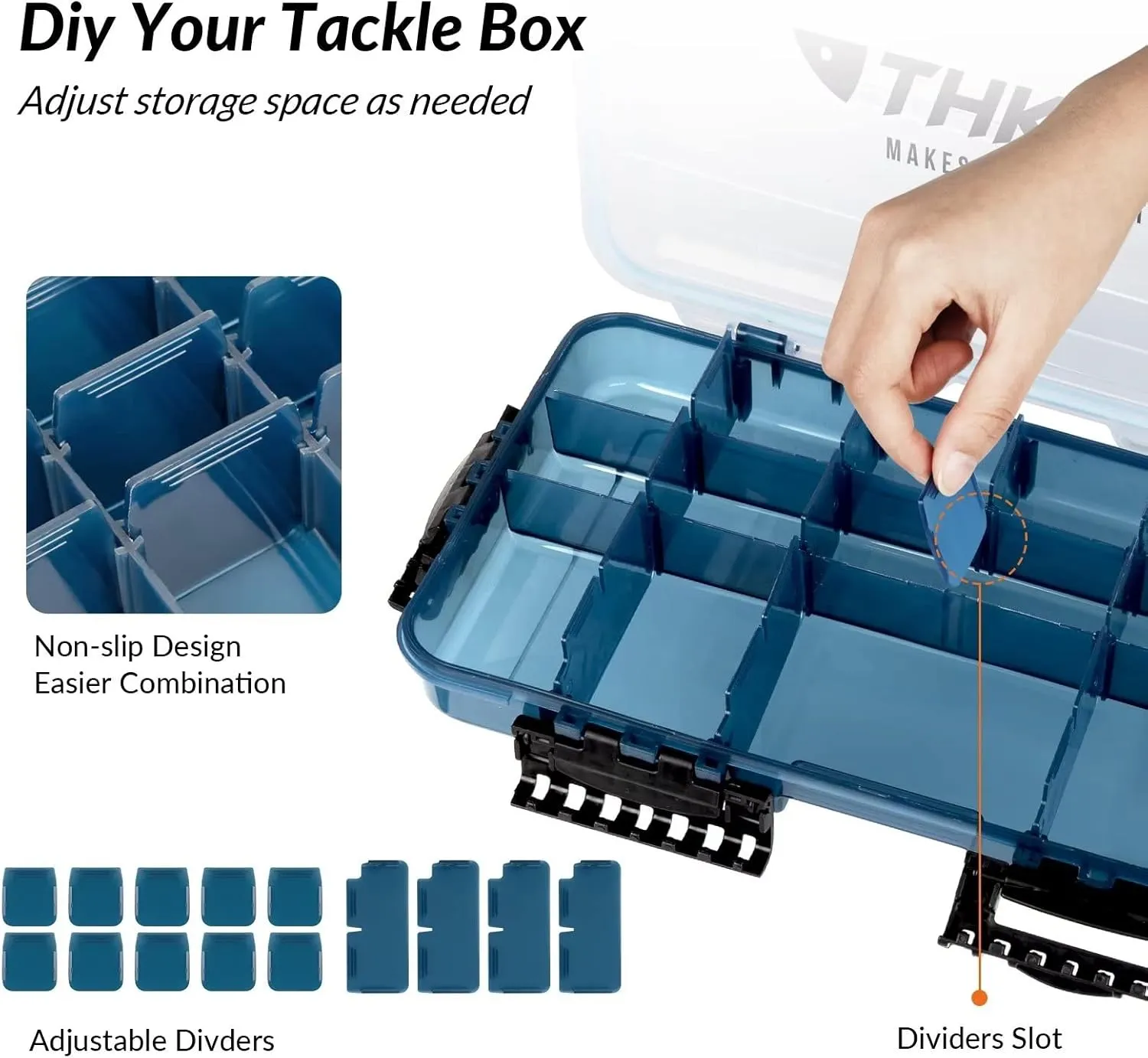 THKFISH Fishing Tackle Box 3600/3700 Tackle Tray Floating Fishing Lure Box Storage Organizer Small Plastic Box with Adjustable Dividers,Sun-Proof 3600-3700L-2PCS