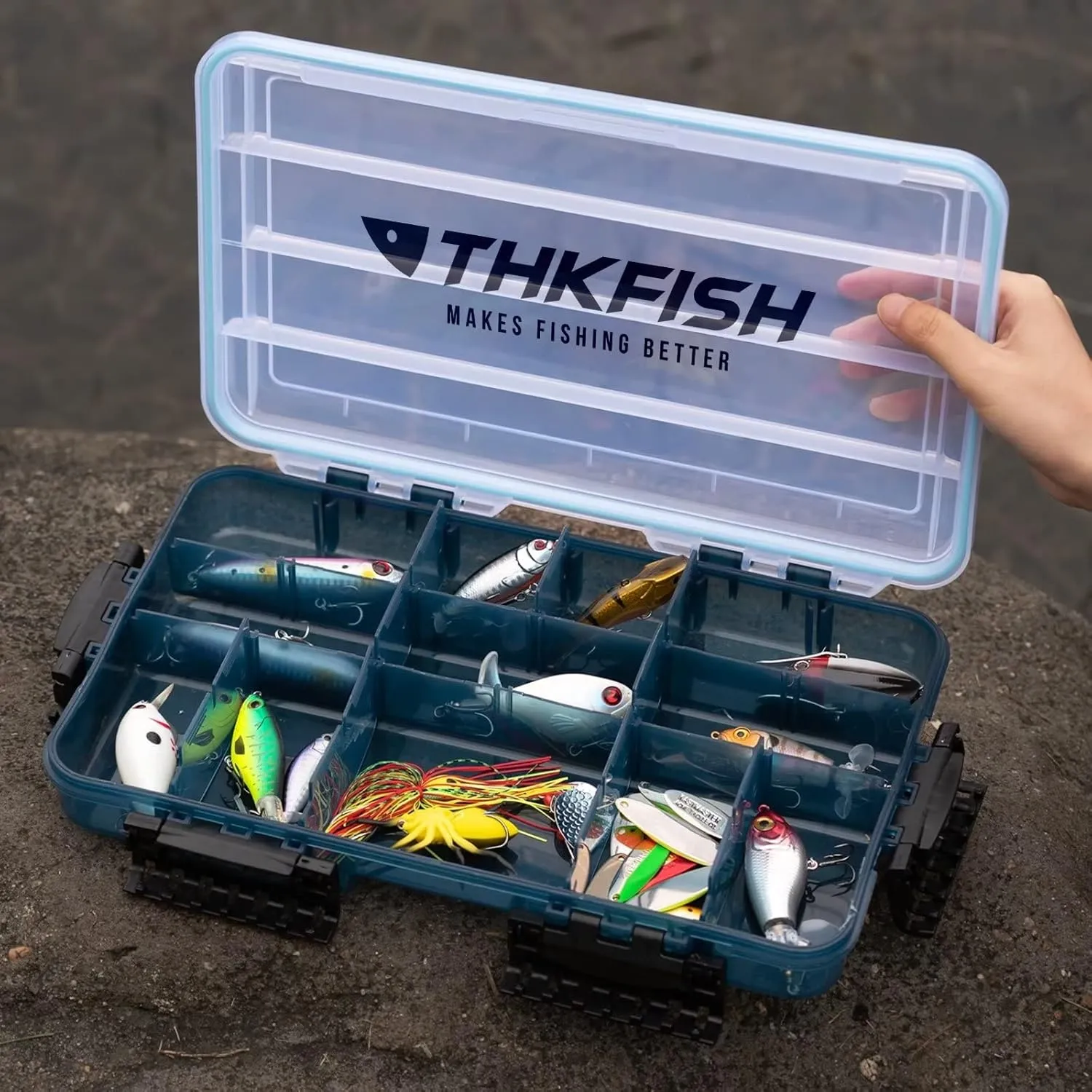 THKFISH Fishing Tackle Box 3700S Tackle Tray Floating Fishing Lure Box Storage Organizer Small Plastic Box with Adjustable Dividers,Sun-Proof 1PC