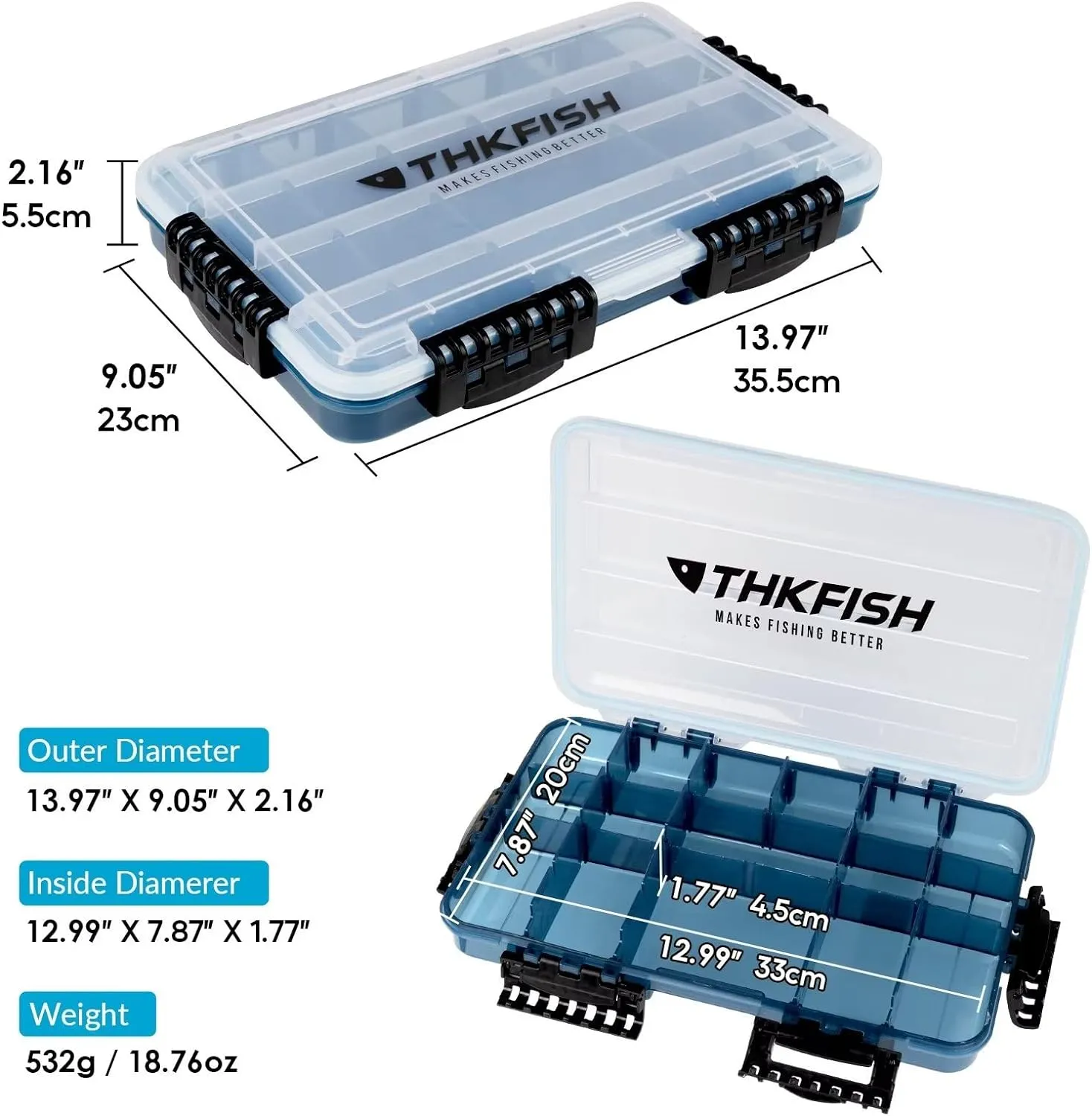 THKFISH Fishing Tackle Box 3700S Tackle Tray Floating Fishing Lure Box Storage Organizer Small Plastic Box with Adjustable Dividers,Sun-Proof 1PC