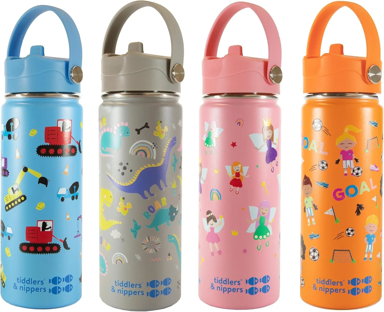 tiddlers & nippers 18oz Stainless Steel Vacuum Insulated Double Wall Kids Reusable Water Bottle with Leak Proof Straw 500ml | Keeps Cool for 24hrs & Warm for 10hrs   (Plain Gray)