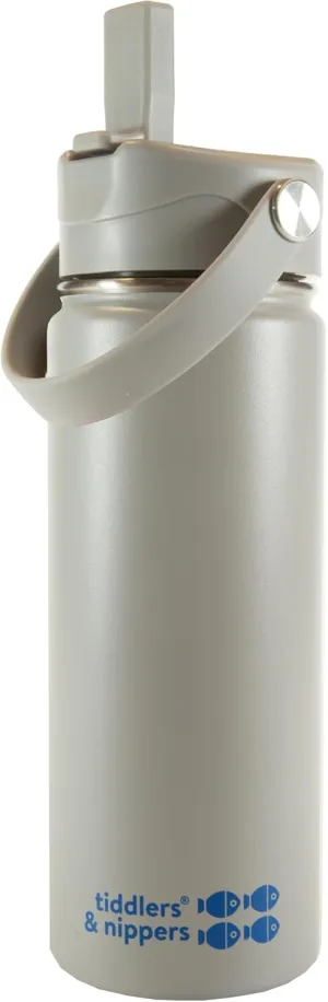tiddlers & nippers 18oz Stainless Steel Vacuum Insulated Double Wall Kids Reusable Water Bottle with Leak Proof Straw 500ml | Keeps Cool for 24hrs & Warm for 10hrs   (Plain Gray)