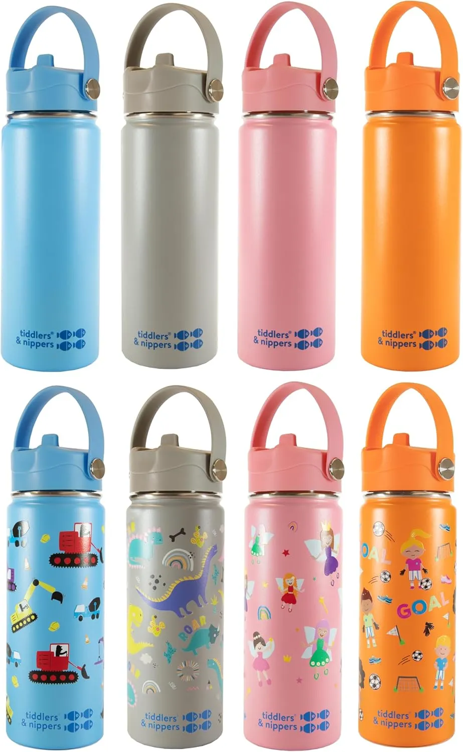 tiddlers & nippers 18oz Stainless Steel Vacuum Insulated Double Wall Kids Reusable Water Bottle with Leak Proof Straw 500ml | Keeps Cool for 24hrs & Warm for 10hrs   (Plain Gray)