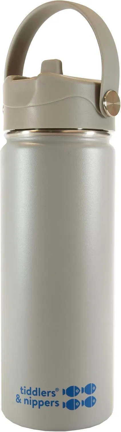 tiddlers & nippers 18oz Stainless Steel Vacuum Insulated Double Wall Kids Reusable Water Bottle with Leak Proof Straw 500ml | Keeps Cool for 24hrs & Warm for 10hrs   (Plain Gray)
