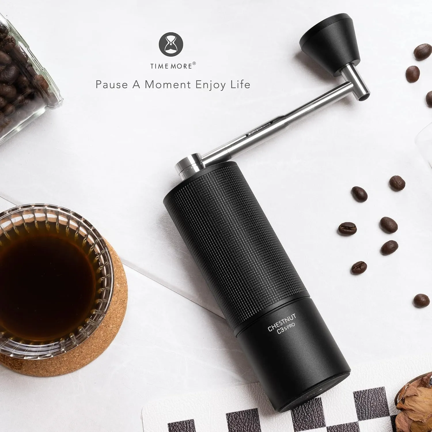 TIMEMORE Chestnut C3S PRO Manual Coffee Grinder - Compact with Foldable Handle, Adjustable Stainless Steel S2C Conical Burr for Espresso, French Press & More, Portable Coffee Grinder (Black)