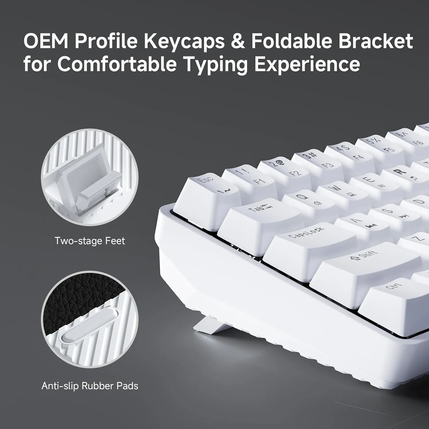 TMKB 60% Mechanical Gaming Keyboard, Red Linear Switch, LED Backlight, Anti-Ghosting, Detachable USB-C, Double-Shot Keycaps, 61 Keys, Wired, White