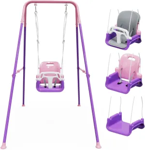 Toddler Swing with Soft Cushion, Foldable Indoor & Outdoor Baby Swing, Easy to Install & Store for Backyard Play (Pink)