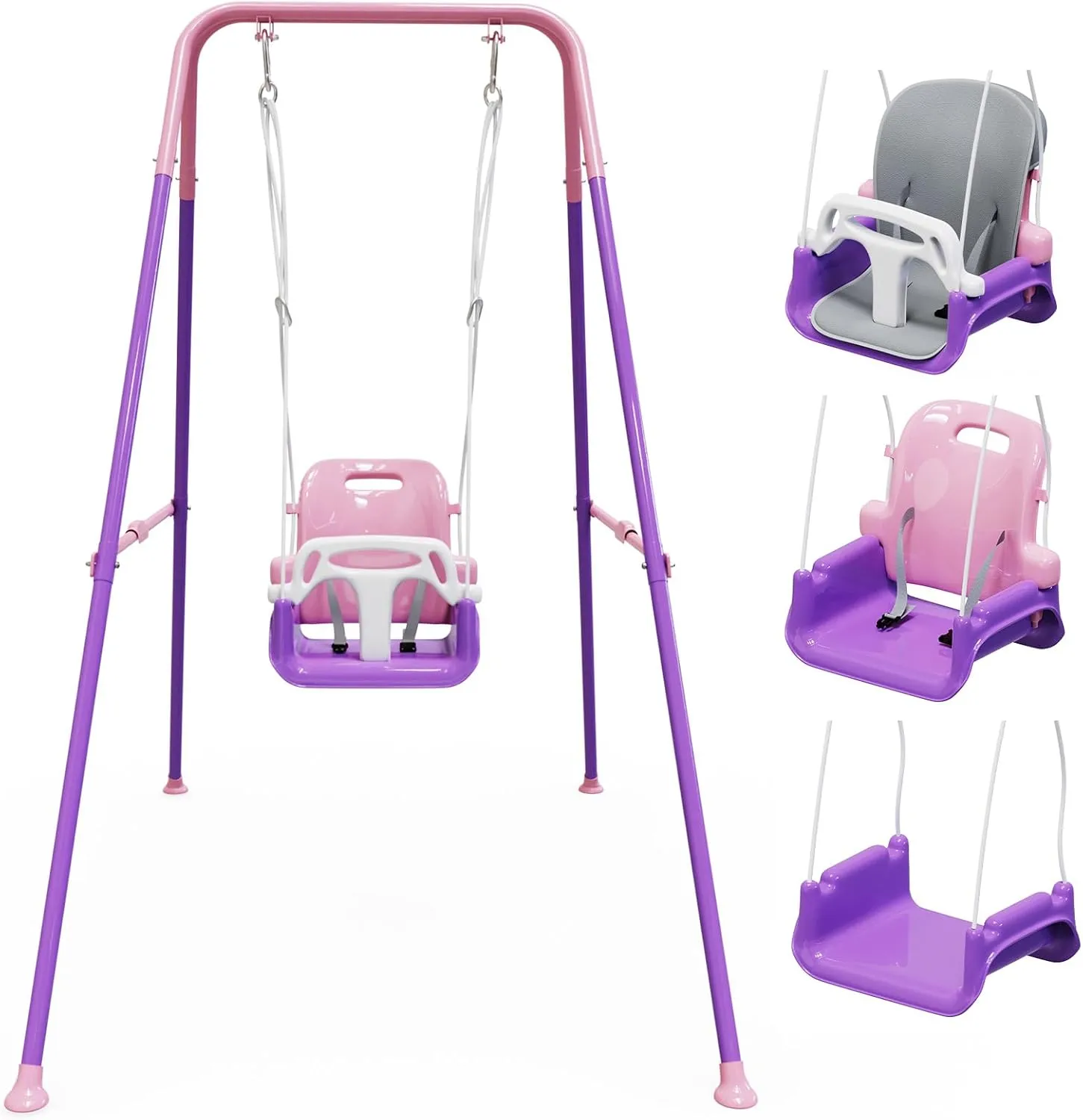 Toddler Swing with Soft Cushion, Foldable Indoor & Outdoor Baby Swing, Easy to Install & Store for Backyard Play (Pink)